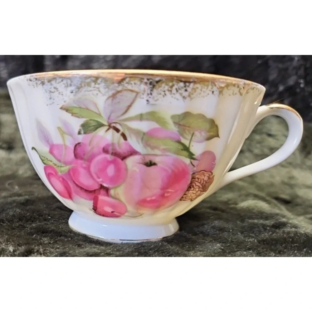 Royal Sealy hand-painted fruit design cup and‎ saucer set
